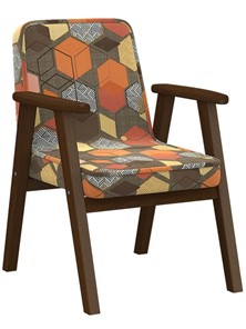 Мягкое кресло Ретро ткань геометрия коричневый, каркас орех в Липецке