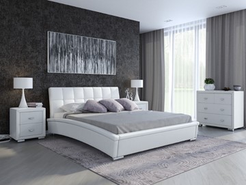 Кровать двуспальная Corso-1L 180х200, Экокожа (Белый) в Липецке