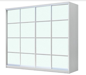 Шкаф 4-х дверный ХИТ 23-4-24/2-8888, с матовым стеклом, разделительные планки х4, Белый в Липецке