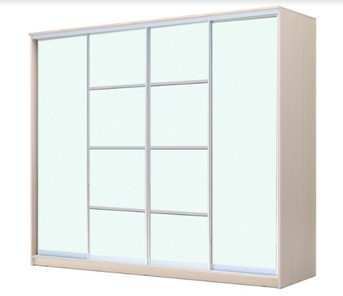 Шкаф 4-х дверный ХИТ 22-24/2-8888, с матовым стеклом, разделительные планки х2, Дуб млечный в Липецке