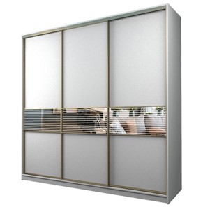 Шкаф 3-х дверный MAX МШ-27-6-24/2-333, Профиль Золото/Цвет Белый/с зеркальной вставкой с рисунком в Липецке