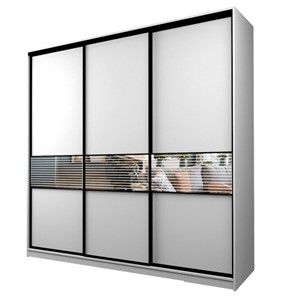 Шкаф 3-х дверный MAX МШ-27-6-27/2-333, Профиль Черный/Цвет Белый/с зеркальной вставкой с рисунком в Липецке