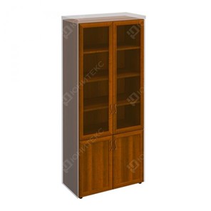 Шкаф для документов со стеклянными дверьми в рамке Мастер, темный орех (90х45х208) МТ 379 в Липецке