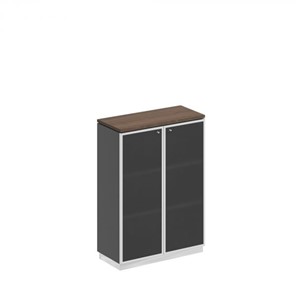 Шкаф для документов средний со стеклянными дверьми в рамке Bravo, дуб гладстоун/антрацит премиум (90х40х124,6) в Липецке