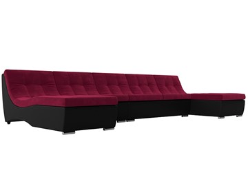 Большой П-образный диван Монреаль, Бордовый\Черный (Микровельвет\Экокожа) в Липецке