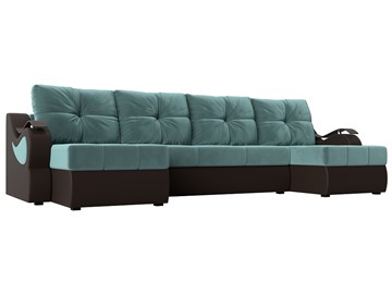 П-образный диван Меркурий П, Бирюзовый\Коричневый (Велюр\Экокожа) в Липецке