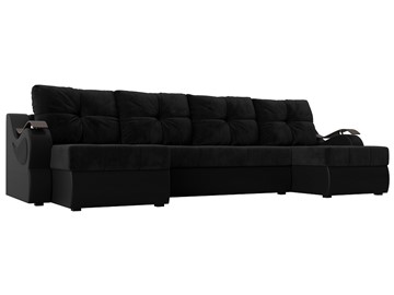 П-образный диван Меркурий П, Черный\Черный (Велюр\Экокожа) в Липецке
