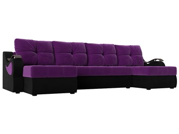 П-образный диван Меркурий П, Фиолетовый/черный (вельвет) в Липецке