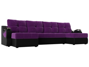 П-образный диван Меркурий П, Фиолетовый/черный (вельвет/экокожа) в Липецке