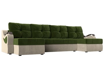 П-образный диван Меркурий П, Зеленый/бежевый (вельвет) в Липецке