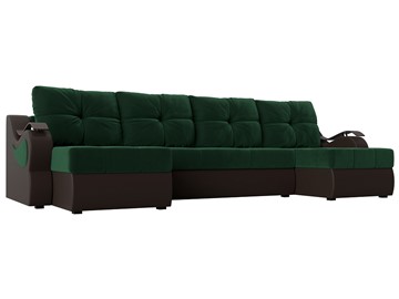 П-образный диван Меркурий П, Зеленый\Коричневый (Велюр\Экокожа) в Липецке