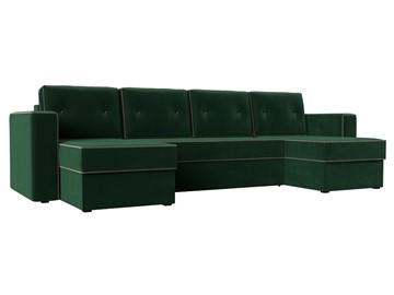 Большой П-образный диван Принстон, Зеленый\Коричневый (Велюр) боннель в Липецке