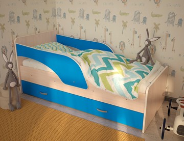 Детская кровать Максимка, корпус Млечный дуб, фасад Синий в Липецке - предосмотр