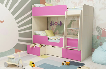 Детская 2-этажная кровать Малыш двойняшка 70х160, корпус Дуб молочный, фасад Розовый в Липецке