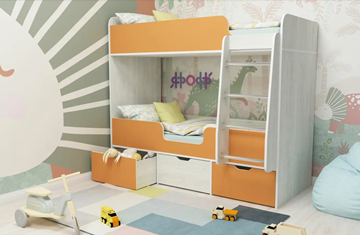 Детская двухэтажная кровать Малыш двойняшка 70х160, корпус Винтерберг, фасад Оранжевый в Липецке