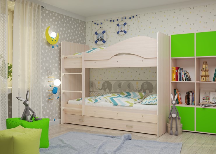 Детская 2-этажная кровать Мая на щитах, цвет Млечный дуб в Липецке - изображение 2