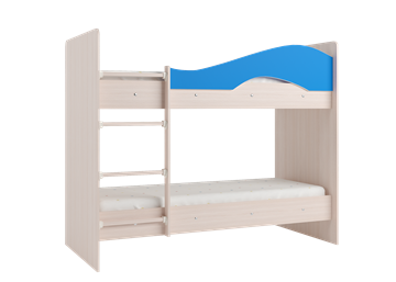 Двухъярусная кровать Мая на щитах со шкафом и ящиками, корпус Млечный дуб, фасад Синий в Липецке - предосмотр 1