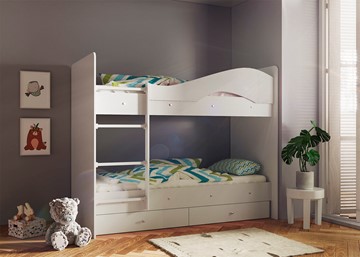 Детская 2-ярусная кровать Мая с 2 ящиками на щитах, цвет Млечный дуб в Липецке - предосмотр