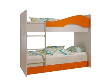 Детская двухэтажная кровать Мая с 2 ящиками на щитах, корпус Млечный дуб, фасад Оранжевый в Липецке - предосмотр 4