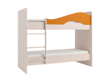 Детская двухэтажная кровать Мая с 2 ящиками на щитах, корпус Млечный дуб, фасад Оранжевый в Липецке - предосмотр 2