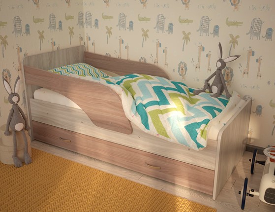 Кровать с бортиками Максимка, корпус Шимо светлый, фасад Шимо темный в Липецке - изображение