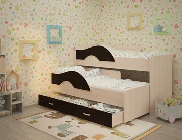 Детская двухэтажная кровать Радуга 1.6 с ящиком, корпус Млечный дуб, фасад Венге в Липецке - предосмотр 1
