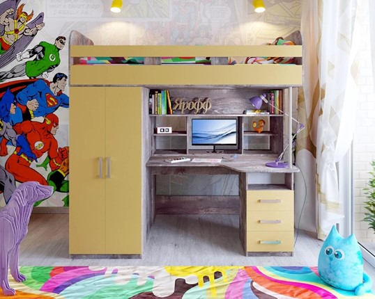 Кровать-чердак детская Аракс, каркас Бетон, фасад Зира в Липецке - изображение