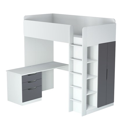 Кровать-чердак с письменным столом и шкафом POLINI Kids Simple Белый / Серый в Липецке - изображение