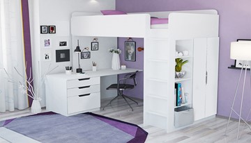 Детская кровать с письменным столом и шкафом POLINI Kids Simple Белый в Липецке - предосмотр 1