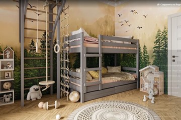Кровать детская Джуниор двухъярусная с ящиками (Антрацит) в Липецке - предосмотр 1