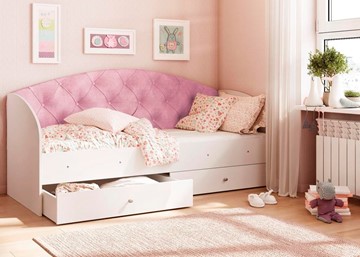 Детская кровать с ящиками Эльза без бортика, Розовый (латы) в Липецке