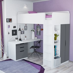 Кровать-чердак с письменным столом и шкафом POLINI Kids Simple Белый / Серый в Липецке - предосмотр 3