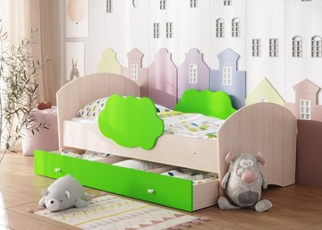Детская кровать Тучка с ящиком, корпус Дуб млечный, фасад Лайм в Липецке