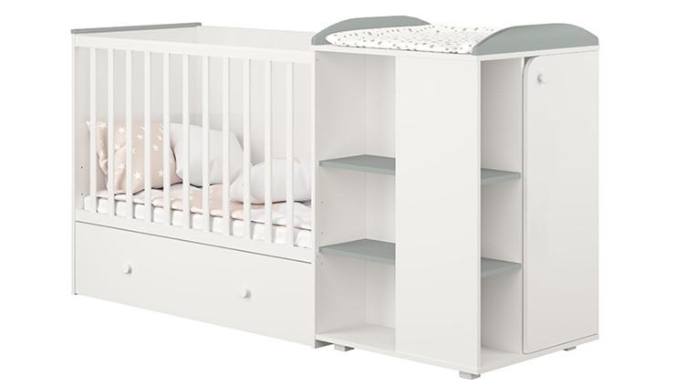Детская кровать с комодом POLINI Kids Ameli 800 Белый / Серый, серия AMELI в Липецке - изображение 1
