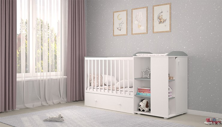 Детская кровать с комодом POLINI Kids Ameli 800 Белый / Серый, серия AMELI в Липецке - изображение 2