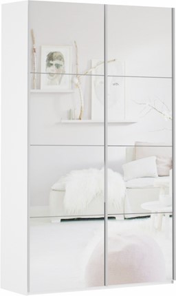 Шкаф 2-х створчатый Прайм (Зеркало/Зеркало) 1200x570x2300, белый снег в Липецке - изображение