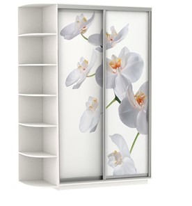 Шкаф-купе 2-х дверный Хит, 1500x600x2200, фотопечать, со стеллажом, белая орхидея, белый снег в Липецке