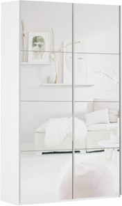Шкаф двухдверный Прайм (Зеркало/Зеркало) 1400x570x2300, белый снег в Липецке