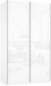 Шкаф 2-х дверный Прайм (Белое стекло/Белое стекло) 1200x570x2300, белый снег в Липецке - предосмотр