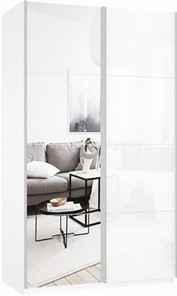 Шкаф Прайм (Зеркало/Белое стекло) 1400x570x2300, белый снег в Липецке - предосмотр