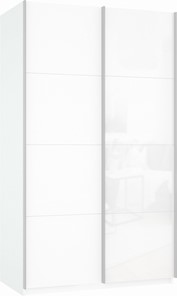 Шкаф 2-х створчатый Прайм (ДСП/Белое стекло) 1200x570x2300, белый снег в Липецке