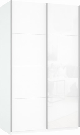 Шкаф 2-х створчатый Прайм (ДСП/Белое стекло) 1200x570x2300, белый снег в Липецке - изображение