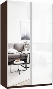 Шкаф 2-дверный Прайм (Зеркало/Белое стекло) 1600x570x2300, венге в Липецке - предосмотр
