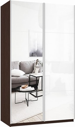 Шкаф 2-дверный Прайм (Зеркало/Белое стекло) 1600x570x2300, венге в Липецке - изображение