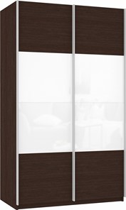 Шкаф 2-дверный Прайм (ДСП/Белое стекло) 1200x570x2300, венге в Липецке - предосмотр 2