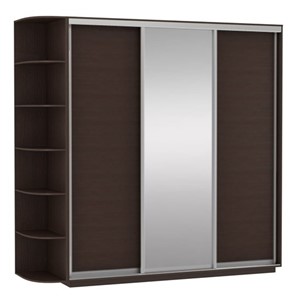 Шкаф 3-дверный Экспресс (ДСП/Зеркало/ДСП) со стеллажом, 2400х600х2200, венге в Липецке