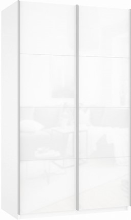 Шкаф Прайм (Белое стекло/Белое стекло) 1400x570x2300, белый снег в Липецке - изображение