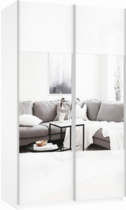 Шкаф Прайм (Зеркало/Белое стекло) 1400x570x2300, белый снег в Липецке - предосмотр 2