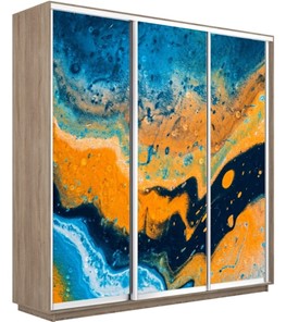Шкаф трехдверный Экспресс 2100х450х2200, Абстракция оранжево-голубая/дуб сонома в Липецке