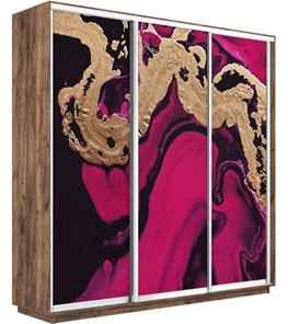 Шкаф 3-х створчатый Экспресс 2100х450х2200, Абстракция розовая/дуб табачный в Липецке